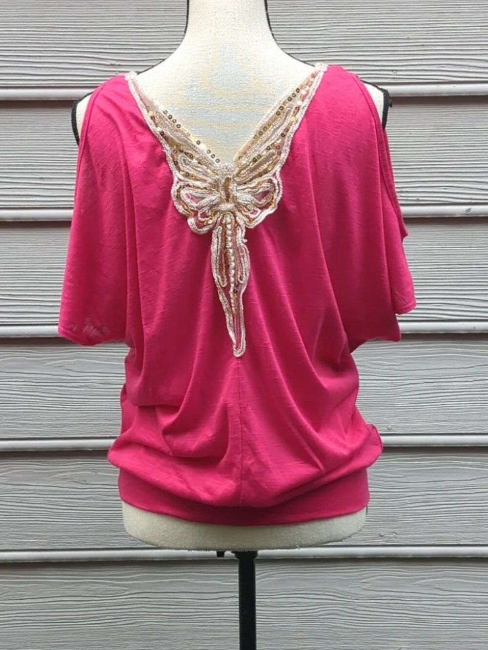 L8TER Slit Shoulder Butterfly Back Short Sleeve Top Size Medium